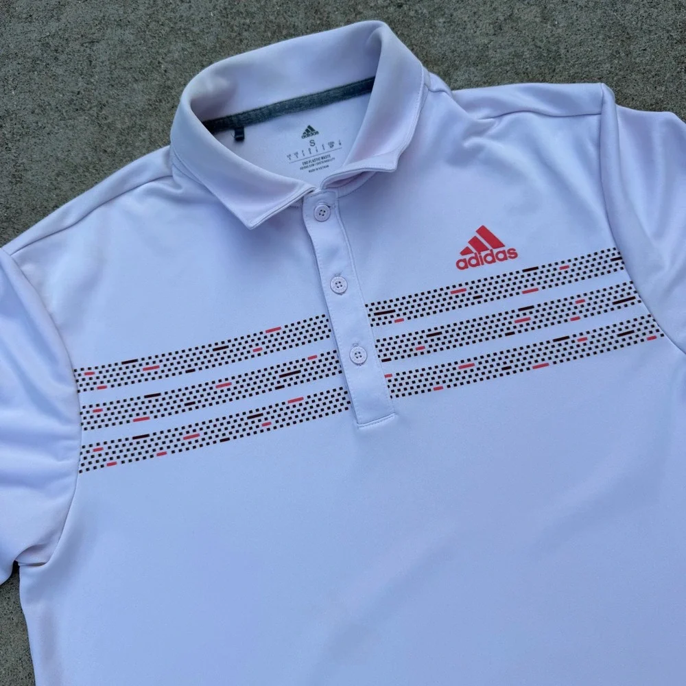 Adidas | Performance Golf Polo Modern White Red Graphic Mens Small Athletic